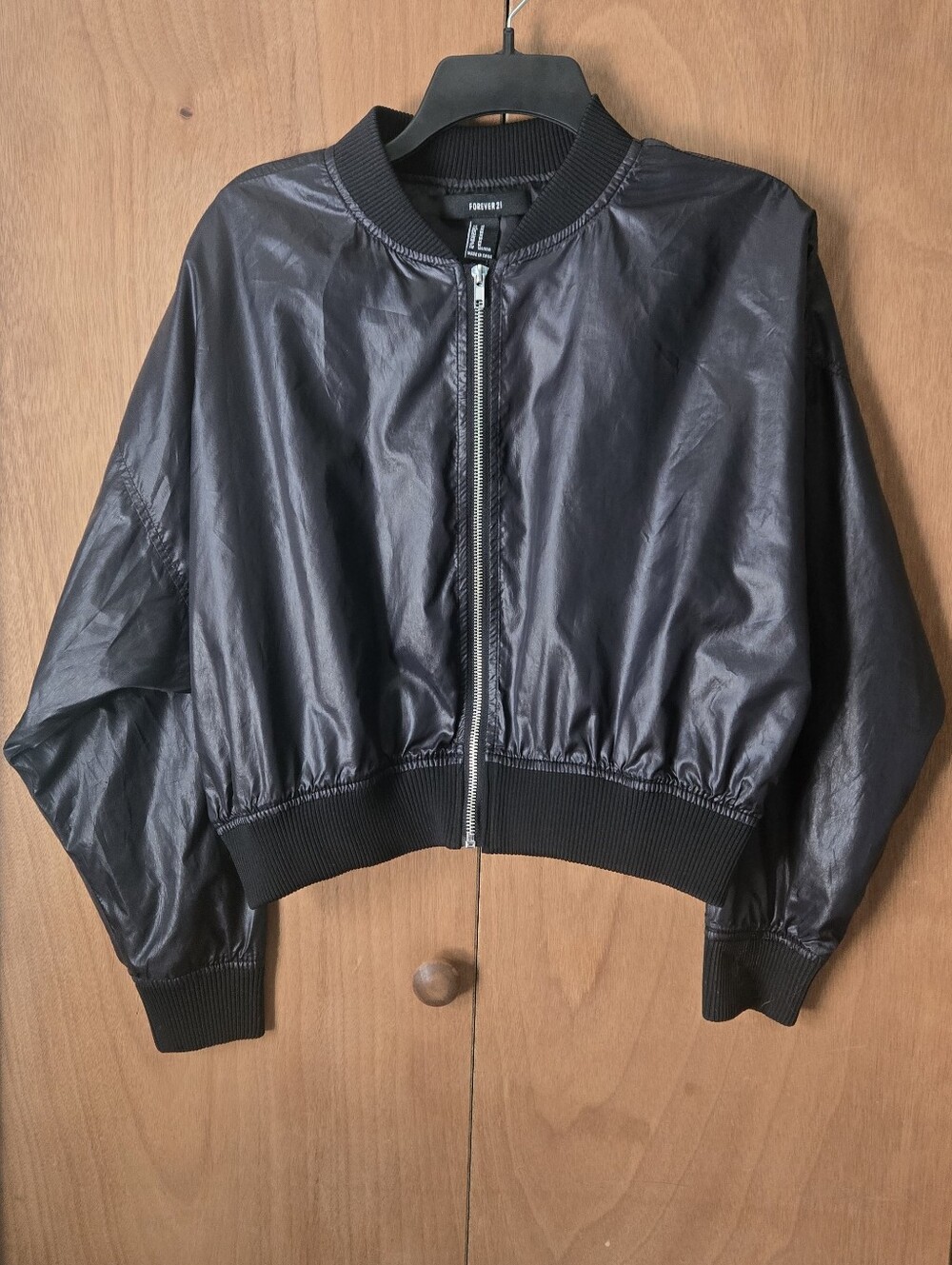 Forever 21 Black Cropped Bomber Jacket